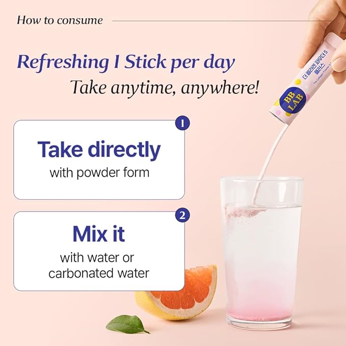 BB LAB Collagen Powder S Plus Halal Low Molecular Korean Collagen Powder Stick Supplement Marine Fish Collagen Peptides Vitamin C Glycine Fast Absorption Grapefruit Flavor