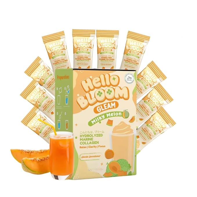 Hello Bloom Gleam Milky Powder Drink [10 Sachets x 18g] 6.3 Ounce (Pack of 1) Milky Melon