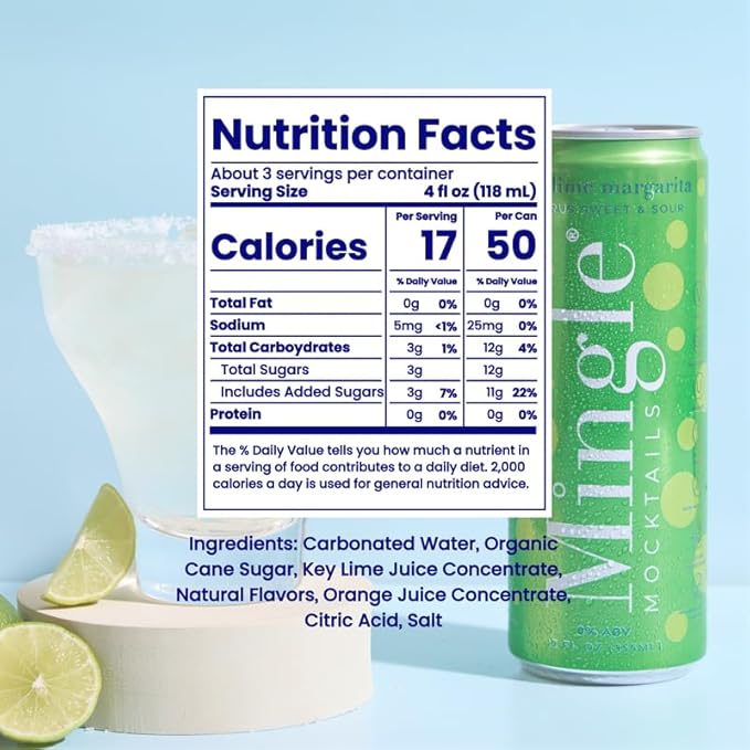 Mingle Mocktails Non Alcoholic Cocktails - Key Lime Margarita 12 OZ Can (Pack of 12)