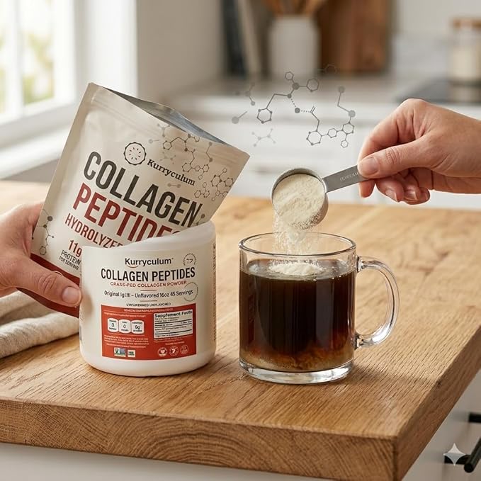 Collagen Peptides Protein Powder - Grass Fed Hydrolyzed Type 1 &amp 3 Collagen Powder for Skin Hair Nails - Unflavoured Freely Dissolves in Coffee -16 oz (45 Servings)