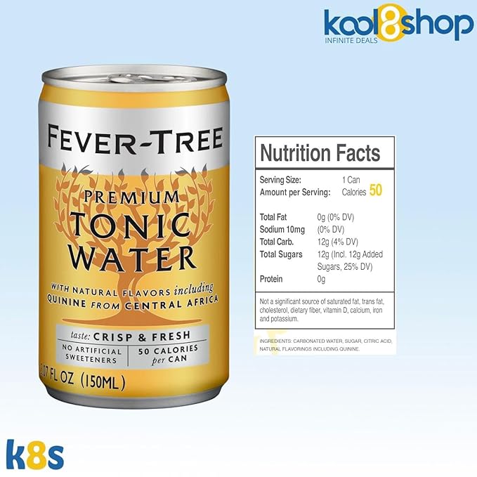 Fever-Tree Tonic Water Premium Mixer 5.07 fl oz Aluminum Can 24 Pack + 20 Plastic Stirrer Sticks by KOOL8SHOP Infinite Deals