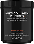 Codeage Multi Collagen Peptides + Probiotics Black Edition Vitamin C Hyaluronic Acid Powder Supplement Grass-Fed Pasture-Raised Hydrolyzed Zero Carbs Type I II III V &amp X Unflavored 21o