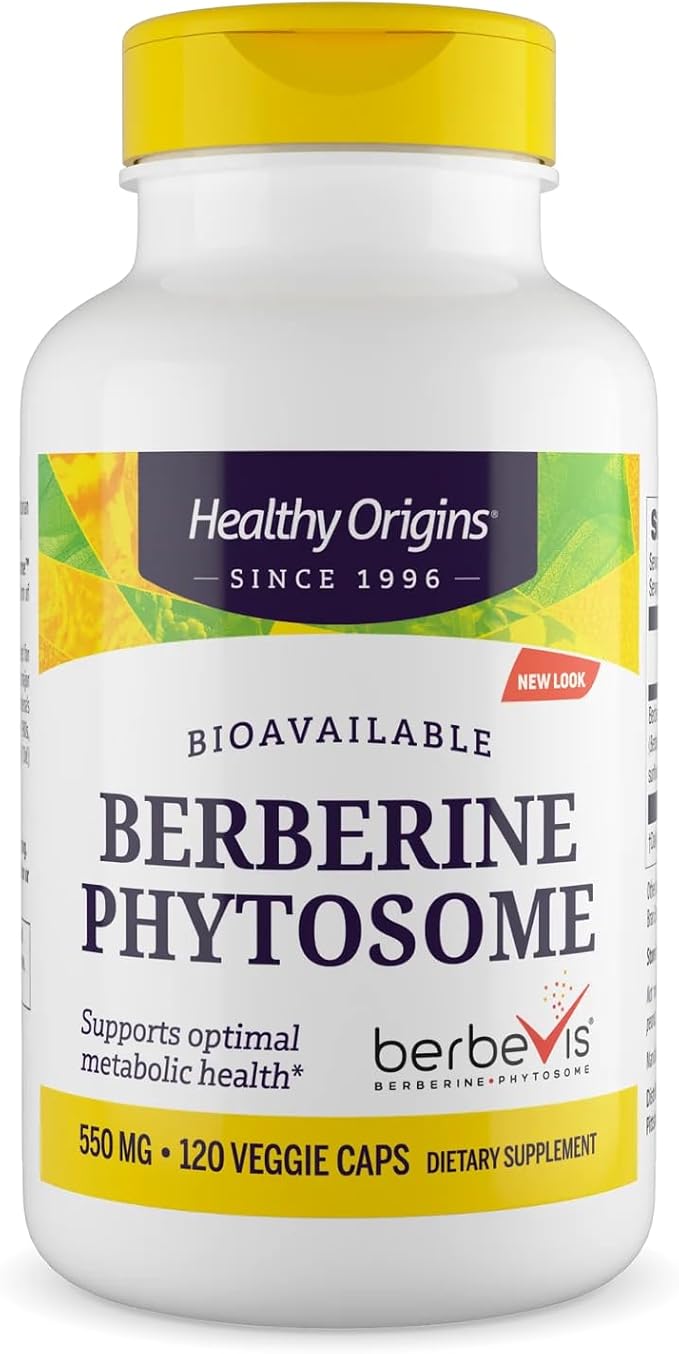 Healthy Origins Berberine Phytosome 550 mg (Berbevis) Berberine Supplement for Metabolic Support Non-GMO Vegan 120 Veggie Caps