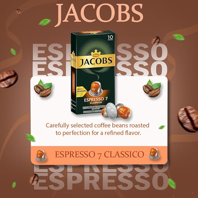 Jacobs Espresso 7 Classico 10x10 CAPSULES Coffee Capsules Compatible with (057 USD/1 CAP)