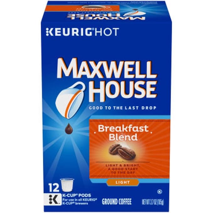 Maxwell House Cafe Collection K-Cup Pods House Blend Decaf Medium 12 CT + Breakfast Blend Light 12 CT (Variety Pack)