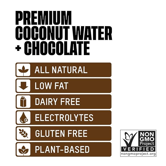 Once Upon a Coconut Premium Chocolate Coconut Water - Low Calorie All-Natural Drink with Electrolytes - Non-GMO - Gluten-Free - 10.8 Fl Oz (Pack of 12)