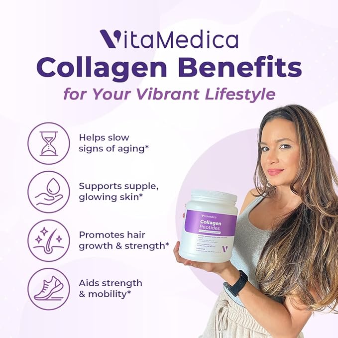 VitaMedica Collagen Peptides Powder for Women &amp Men - Healthy Hair Skin Nails Bones and Joints - Hydrolyzed Types I &amp III Grass-Fed Pasture-Raised Protein Zero Sugar - Pack of 2