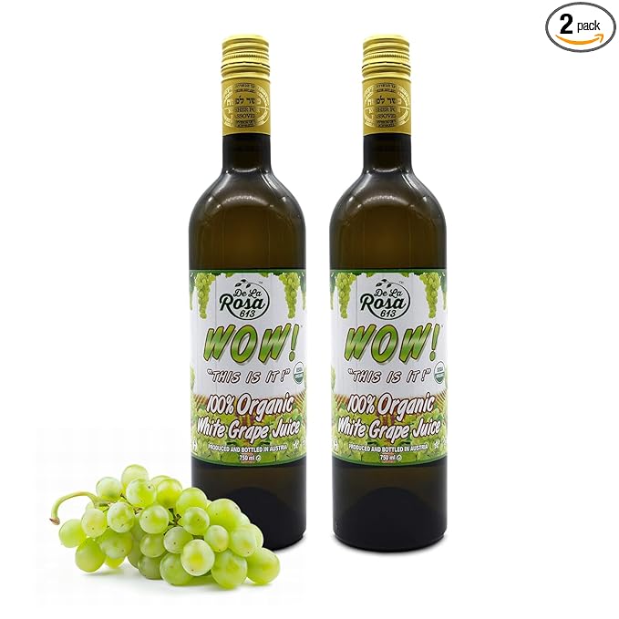 De La Rosa Organic White Grape Juice Kosher Non-GMO &amp Gluten Free Austrian White Grape Juice No Preservatives or Sulfites No Water Added 25.4 Oz Glass Bottle (Pack of 2)