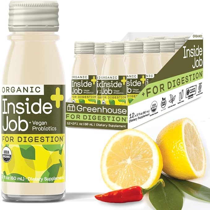 Greenhouse Juice Organic Inside Job Wellness Shots Cold Pressed Digestive Aid with Apple Cider Vinegar Lemon Shots Juice Vegan &amp Gluten-Free (2 Oz Pack of 12)