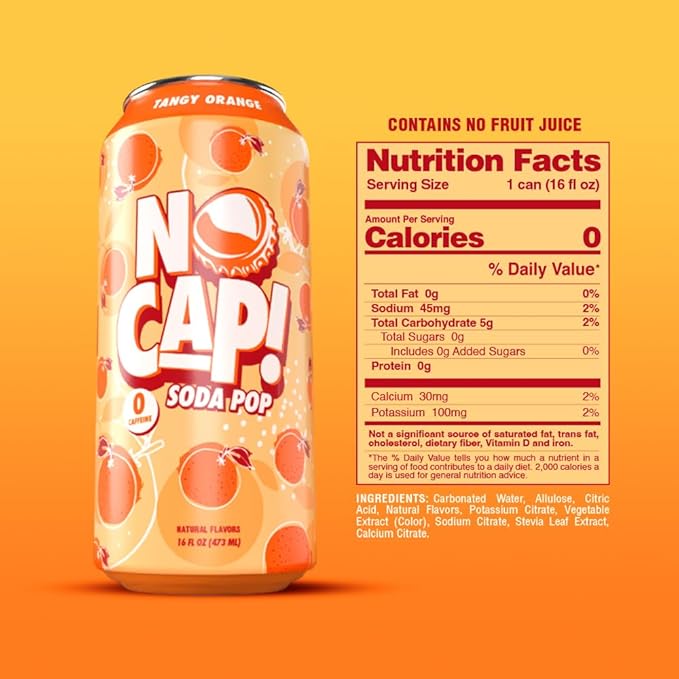 No Cap Soda Pop Tangy Orange 16 fl oz (Pack of 12)