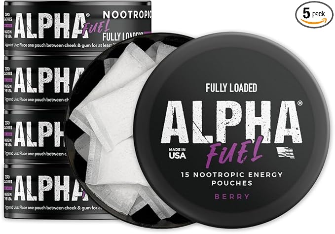 Fully Loaded Alpha Fuel Nootropic Pouches (Berry Fuel) - Nootropic Energy Pouches with Caffeine Alpha GPC Tyrosine Taurine Guarana and More