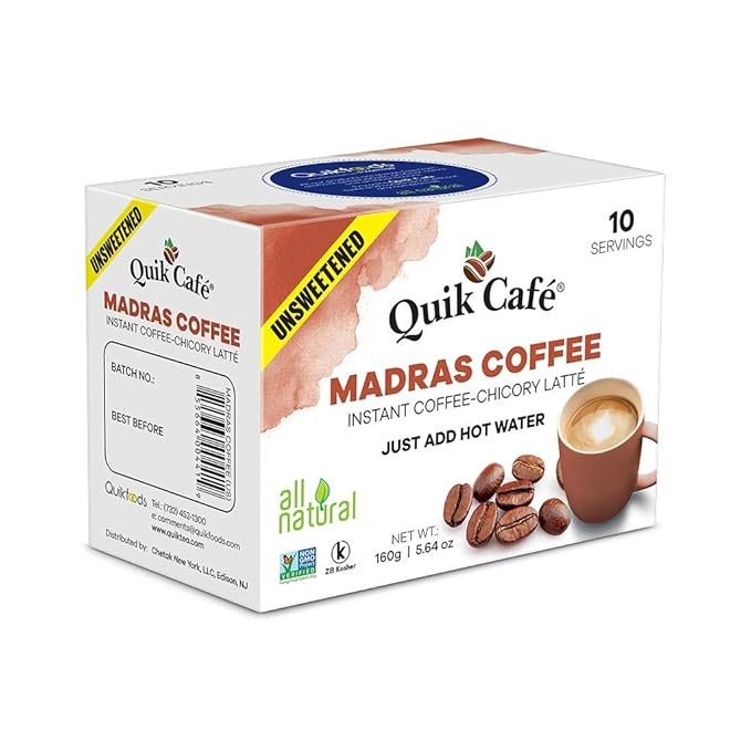 Quik Cafe Unsweetened Madras Coffee - 5.64 Ounce (Pack of 4)