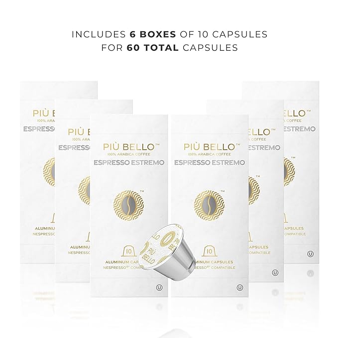 Piu Bello Espresso Estremo Coffee Pods – Espresso Coffee Pods for Nespresso Original Machines – Compatible Capsules Pack – Rich &amp Balanced Taste – Strong Italian Espresso Flavor – Kosher Certified