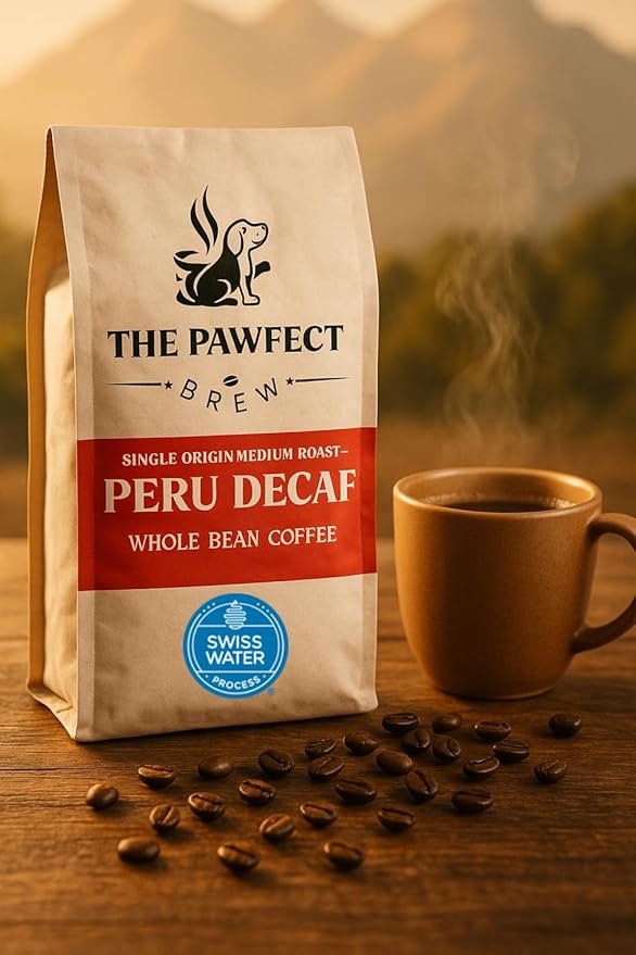 Dog Lover's Coffee – Peru Swiss Water Decaf Coffee | Medium Roast Organic Single Origin | Low Acid &amp Chemical-Free | Drip Grind 12oz