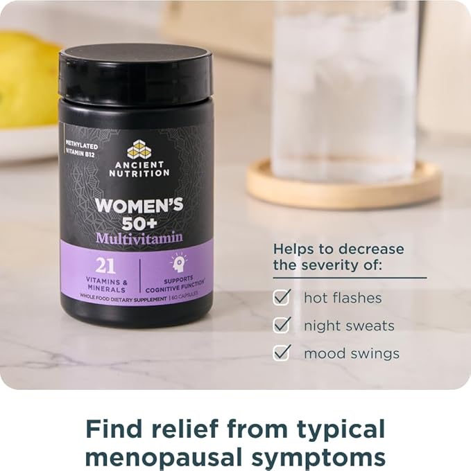 Ancient Nutrition Women’s 50+ Multivitamin with Ashwagandha – Menopause Support for Hot Flashes Sleep Mood Energy &amp Hormonal Balance – 21 Vitamins &amp Minerals – 30 Servings