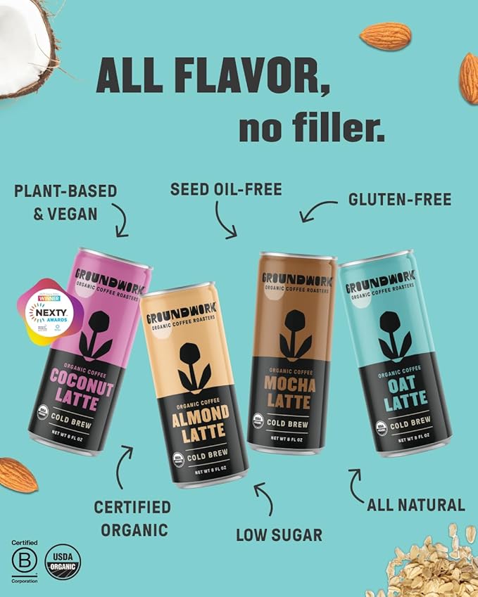Groundwork Organic Coffee - Oat Cold Brew Latte - 8 Fl Oz Cans (12 Pack)