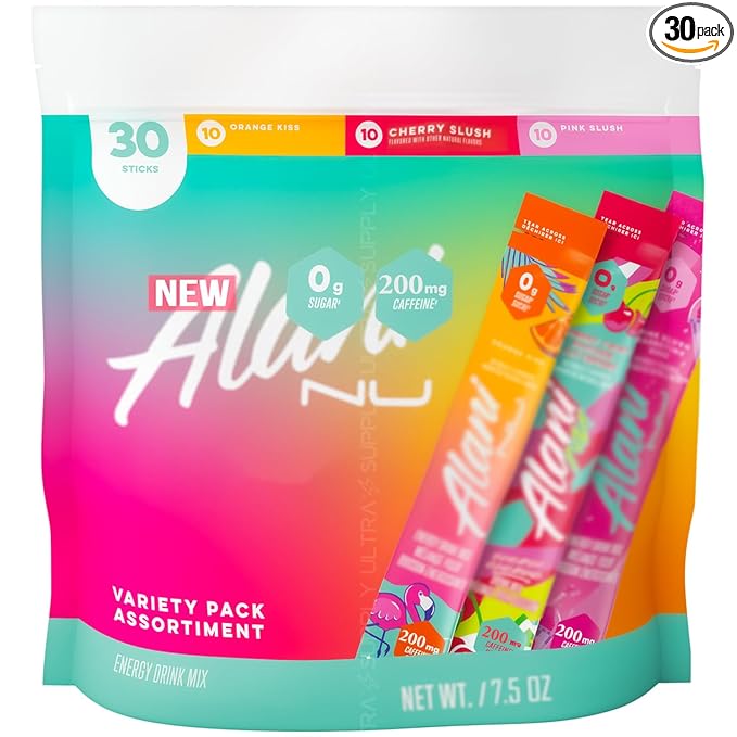 Alani_Nu Energy Drink Mix Variety Pack (30 Count. Value Pack) - 200mg Caffeine - 0g Sugar - Orange Kiss Cherry Slush &amp Pink Slush - Instant Powder Sticks