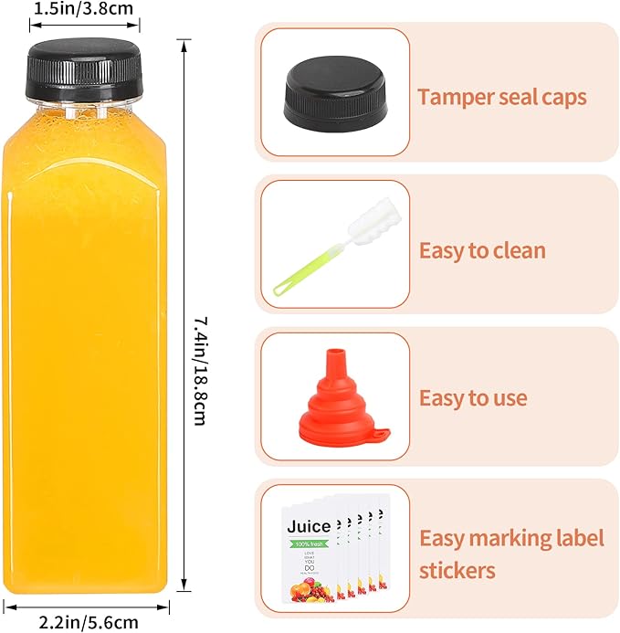 36pcs 16oz Plastic bottles with lids juice bottles with caps Reusable containers and Clear beverage for milk Smoothies juice