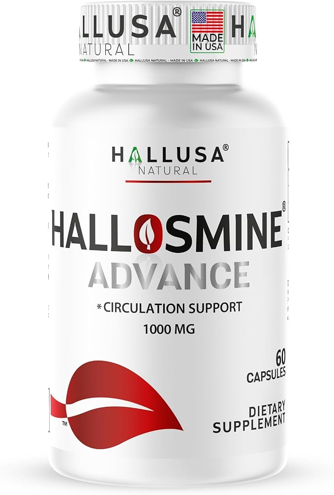 Hallosmine Advance 1000mg Diosmin Capsules – Max Strength Circulation &amp Vein Support Supplement Vascular Health Visible Veins Spider Veins Blood Flow Swelling &amp Heavy Legs 60 Count