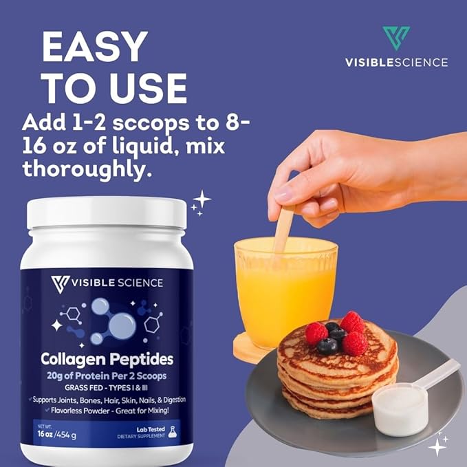 Collagen Peptides Powder Types I &amp III Grass-Fed 16 oz 20g Protein Per Serving Unflavored