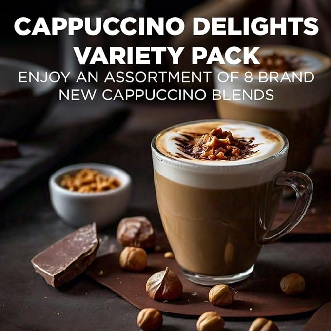 Maud's Cappuccino Coffee Pods Variety Pack 56 ct 8 Assorted Flavors Single Serve Pods – Compatible with Keurig K Cups Maker