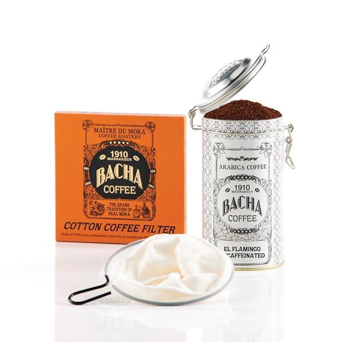 Bacha Coffee | El Flamingo Single Origin Decaffeinated Coffee Autograph Collection 100% Arabica Specialty Coffee Ground Beans Medium Dark Roast 250g &amp Bacha Coffee | 100% Cotton Filter Bundle
