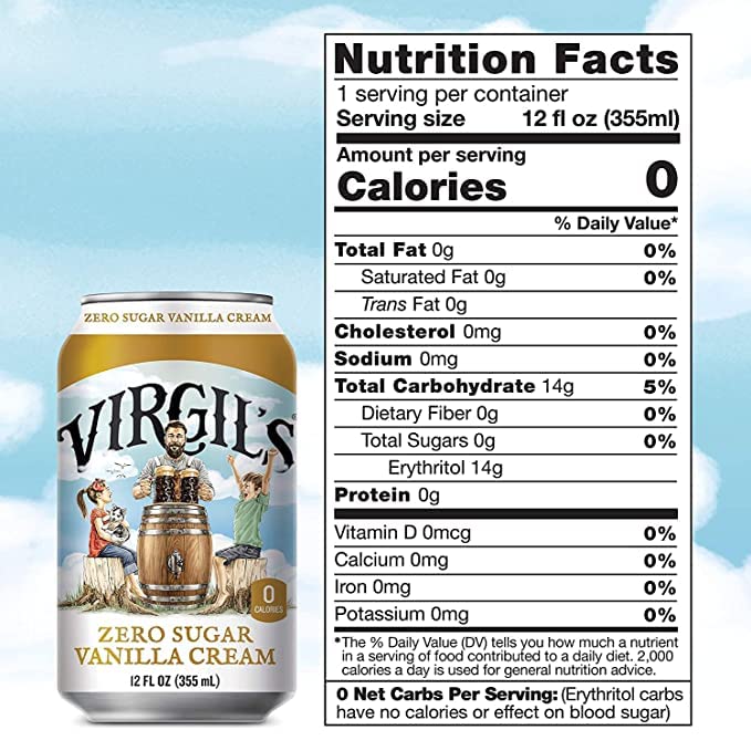 Virgil's Zero Sugar Favorites AMZN Variety 4-6pk Std. 12 oz Cans (Root Beer Vanilla Cream Black Cherry Orange Cream) 24 Count