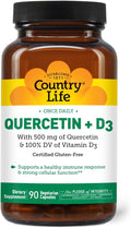 Country Life Quercetin 500mg Capsules with Vitamin D3 800 IU – Immune Support Supplement for Adults – Daily Immune Boosters – Quercetin Immune System Boost 90 Capsules