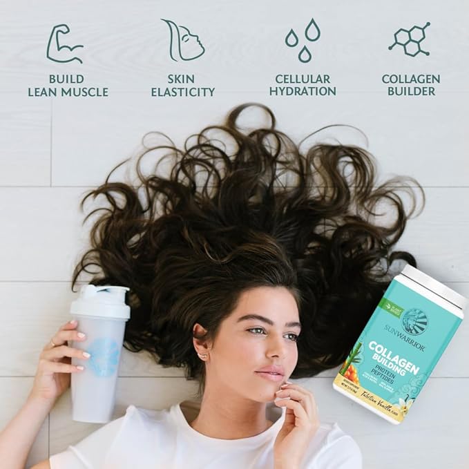 Sunwarrior Collagen Peptides Building Powder | Vegan Collagen for Women Plant-Based Protein Powder | Hyaluronic Acid Biotin Silica Vitamin C for Hair Skin &amp Nails | 40 Servings Vanilla Flavore