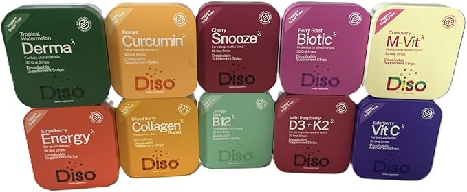 DISO - Collagen Boost - Fast-Dissolving Oral Strips Mixed Berry Flavor Vegan Sugar Free Maximum Absorption to Help Produce Collagen Gluten Free Individually Wrapped 30 Dissolable Strips
