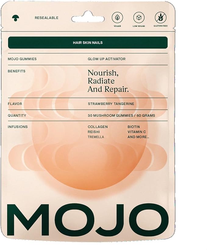 Mojo Hair Skin &amp Nails Gummies Beauty Support Formula with Collagen Biotin Reishi Tremella + Vitamins (30 Gummies)