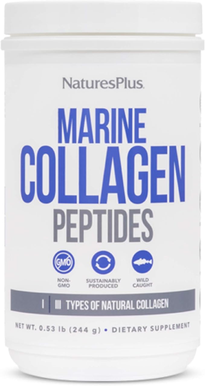 NaturesPlus Marine Collagen Peptides Unflavored - 0.54 lb - Hair Skin Nail &amp Joint Health Immune System Support - Gluten Free Non-GMO - 20 Servings