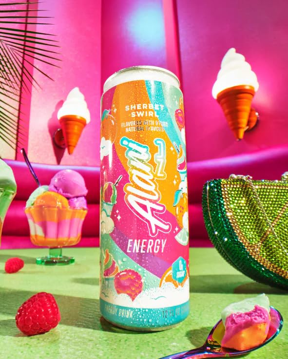 Alani Sherbet Swirl Energy Drinks sugar free low calorie energy drinks 12 Fl Oz Cans (Pack of 6)