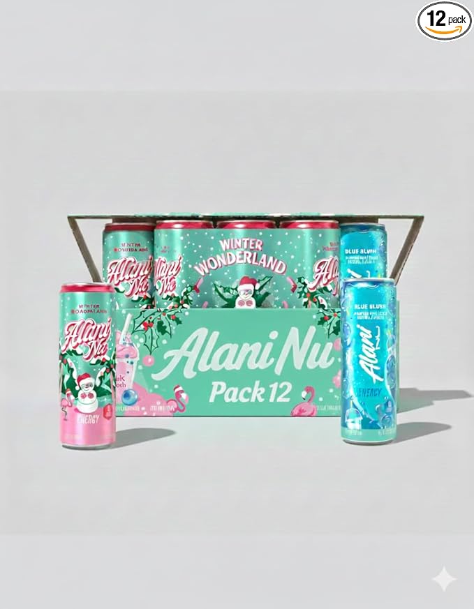 Alani Winter Wonderland &amp Blue Slush Energy Drinks Variety (12 Cans) Sugar Free Low Calorie Energy Drinks - Pre Workout Performance Zero Sugar 12 Fl Oz Cans