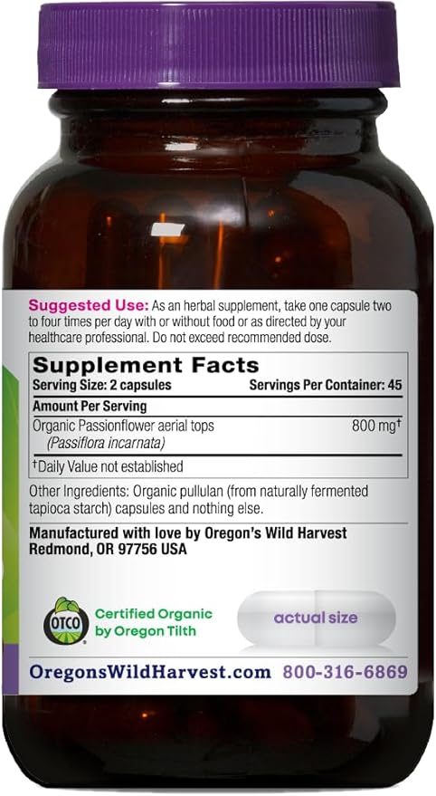Oregon's Wild Harvest Passion Flower Organic Vegan Capsules 90 Count