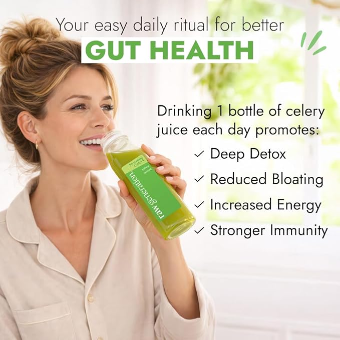 Raw Generation 100% Raw Celery Juice – Improves Acid Reflux and Gut Health | Single Ingredient | Never From Concentrate (18 Bottles)