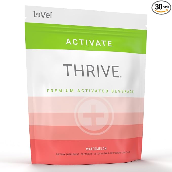 Thrive Activate - Focus &amp Energy Drink Powder Mix with Real Flavor 30 Packets- Enhanced Energy Performance Vitamin C Vitamin E B12 for Mental Clarity (30 Packet Watermelon)