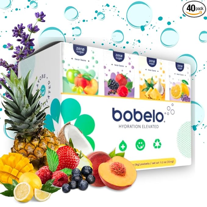 Bobelo Self Carbonating Hydration Packets Variety 40 Pack Sparkling Water &amp Soda Alternative Sugar Free Electrolytes Powder Packets Water Enhancer Drink Mix Low Calorie Keto Friendly