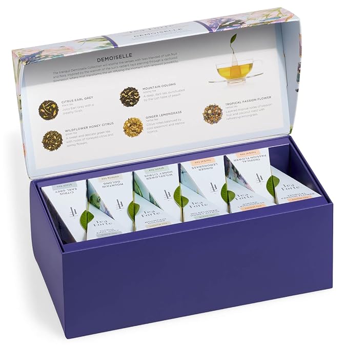 Tea Forte Premium Presentation Box Gift Set Sampler 20 Count Assorted Blends Individually Wrapped Handcrafted Pyramid Infuser Bags Demoiselle Tea