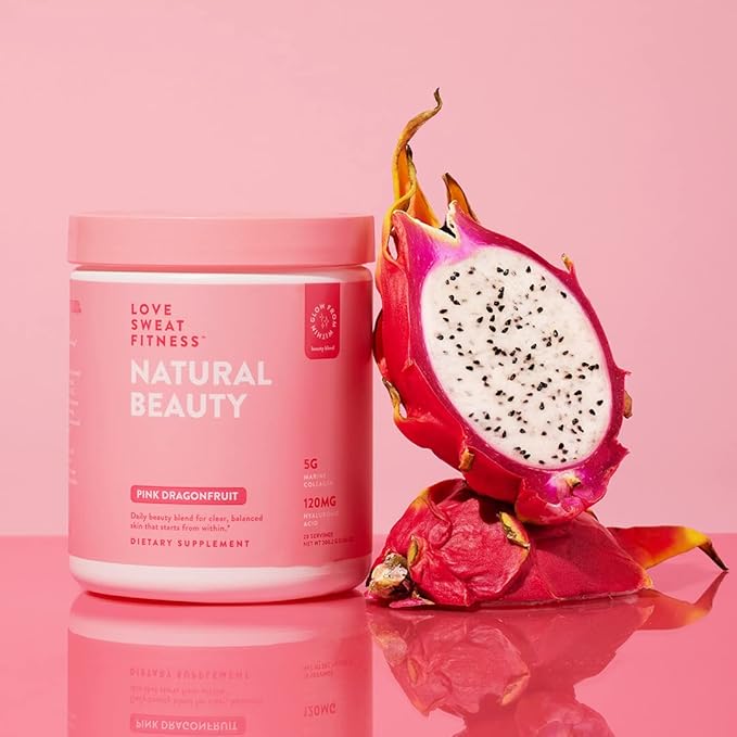 Love Sweat Fitness Marine Collagen Peptides for Women | Skin Hydration Hair &amp Joint Support | Collagen Powder Supplement | Natural Beauty Pink Dragonfruit | Non-GMO | 28 Servings