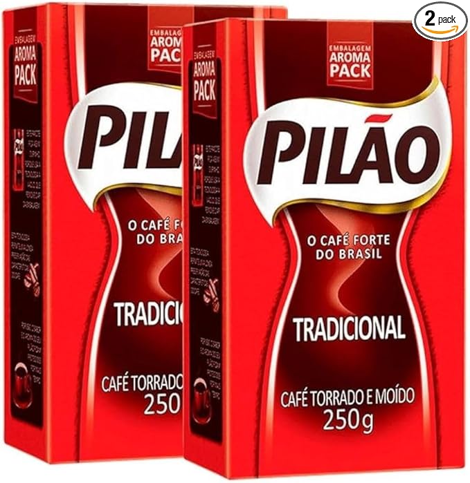 BRAZILIAN CORNER Pilão Roasted and Ground Coffee 2x 8.80 oz | Café Pilão Torrado e Moído 2x 250g (PACK OF 02)