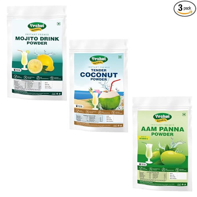 Yeshvi NATURAL Mojito Drink Powder &amp Tender Coconut Water Powder With Aam Panna Powder Combo Pack Instant Drink Mix Powder Immunity Minerals Summer Drink 300gm