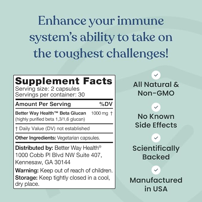 Better Way Health™ - Advanced Immune Readiness - Highly Purified 13/16 Beta Glucan 500 - Clinically Tested Immune Defense - 500mg/60 Capsules (Pack of 3)