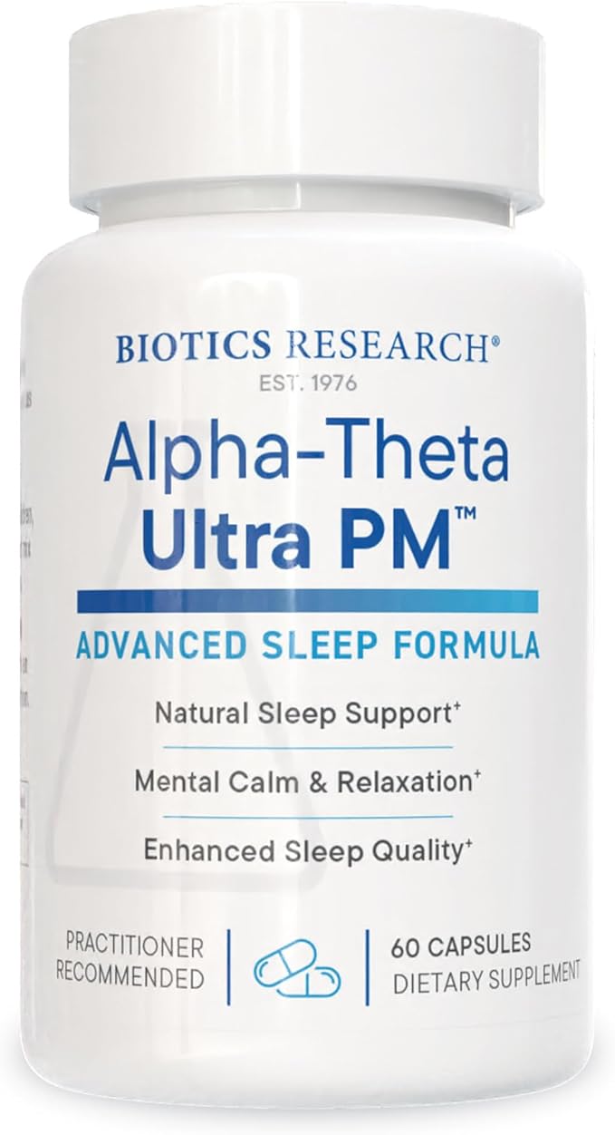 Biotics Research Alpha Theta Ultra PM L Theanine Passionflower Lemon Balm Supports GABA Serotonin Regulates Circadian Rhythms 60 Capsules