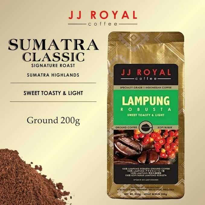 JJ Royal Coffee Lampung Robusta 200g Ground Coffee (Pack of 2)