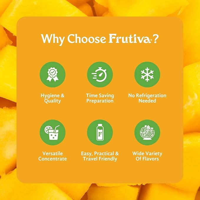 Frutiva Authentic Mango Drink Mix | Made in Mexico with Cane Sugar | Aguas Frescas Concentrate Makes 2.6 Gallons Per Bottle | No High Fructose Corn Syrup | Perfect for Drinks Desserts &amp More | 12