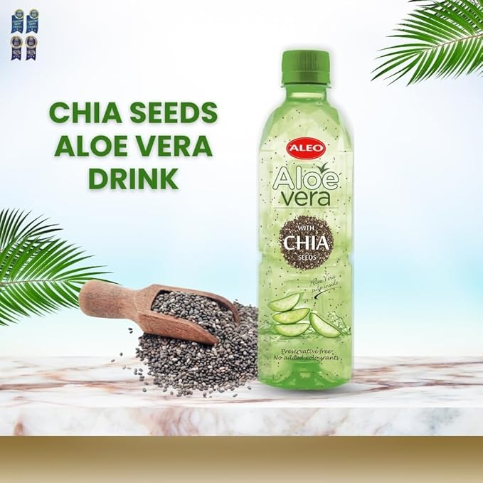 ALEO 0.5L Premium CHIA Aloe Vera Drink - Natural No Preservatives No Artificial Colors Superior Taste Award 2025
