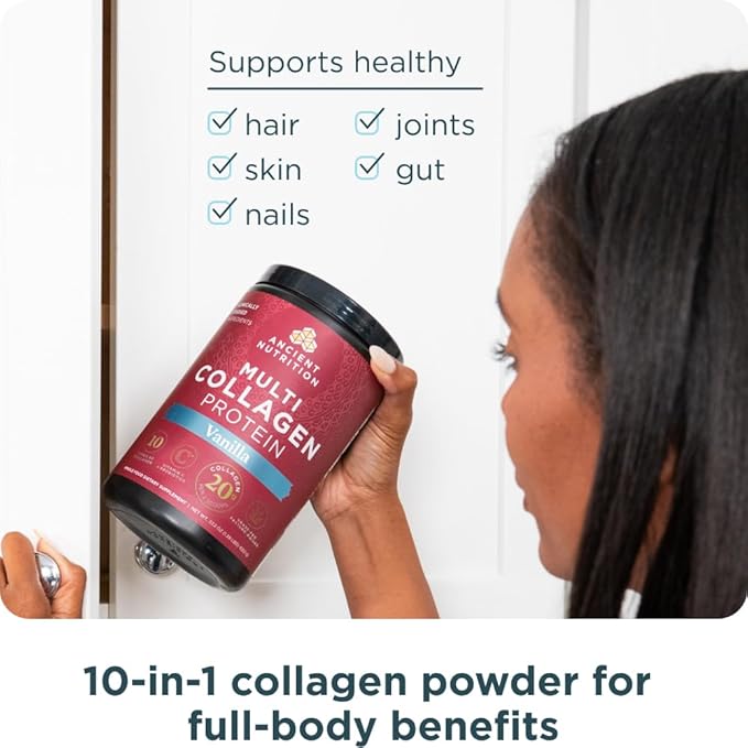 Ancient Nutrition Collagen Peptides Powder Multi Collagen Protein Women &amp Men Vitamin C Probiotics Hydrolyzed Collagen Supports Skin Joints Gut Health Vanilla 24 Servings