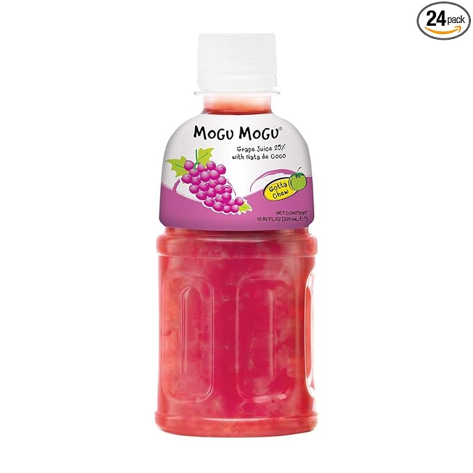 Mogu Mogu Fruit Juice with Nata De Coco 10.82 oz (Pack of 24) (Grape)