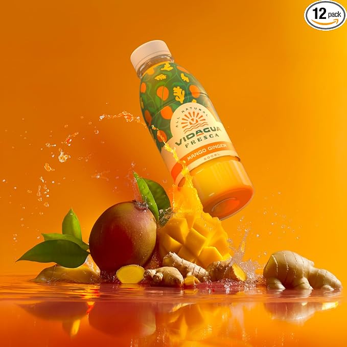 Vidagua Agua Fresca Mango Ginger Ready-to-Drink Fruit Beverage 16.9 fl oz Bottles Pack of 12